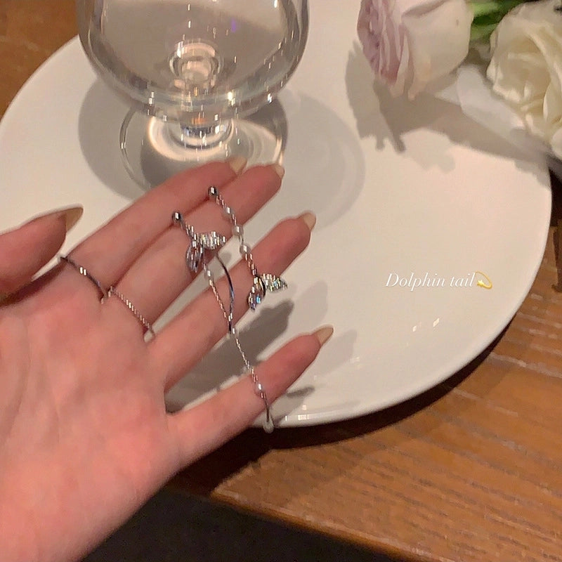 1 Pair Retro Heart Shape Bow Knot Inlay Silver Artificial Pearls Zircon Earrings