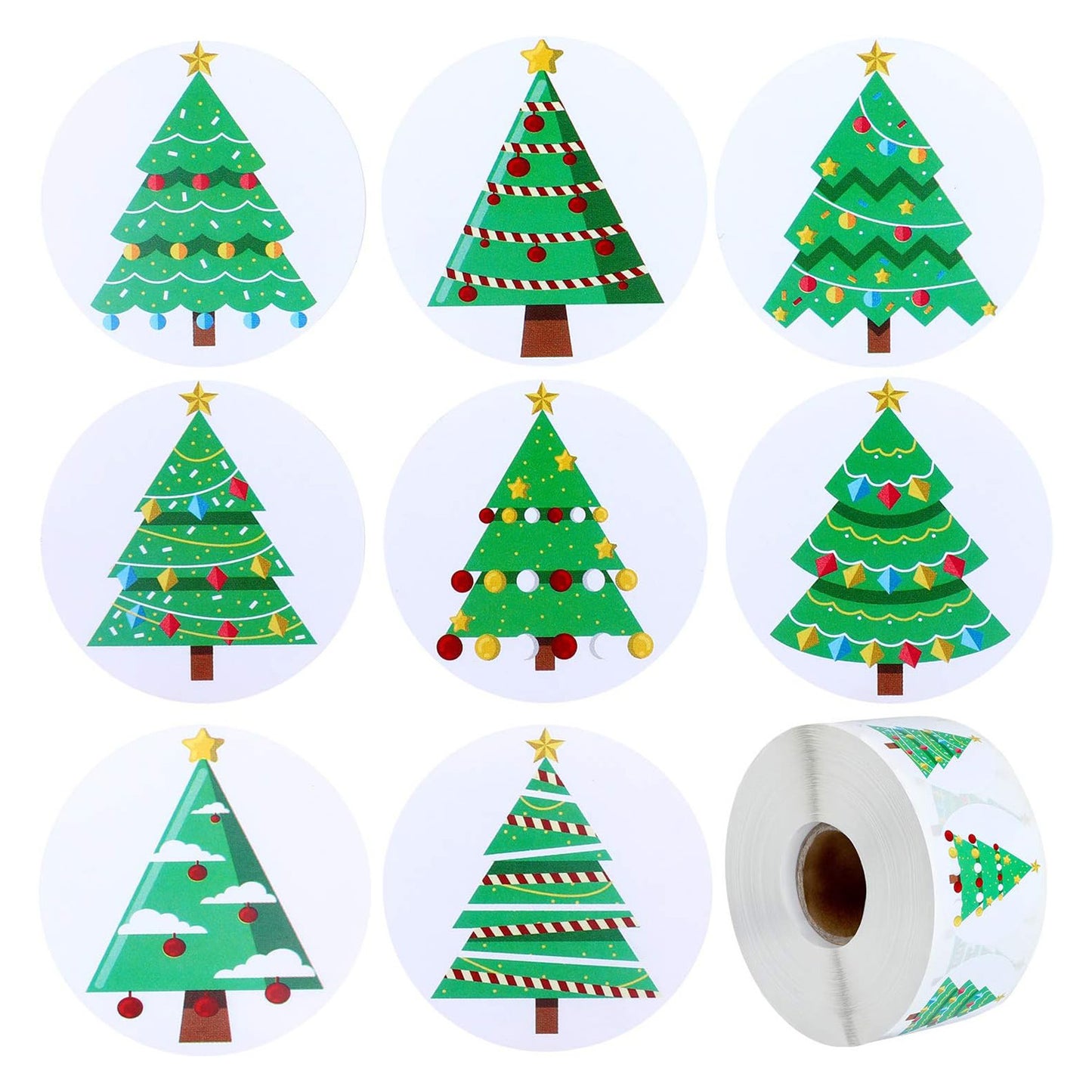 5 Rolls 500 Christmas Roll Stickers Colorful Christmas Tree Stickers Christmas Gift Decoration Stickers