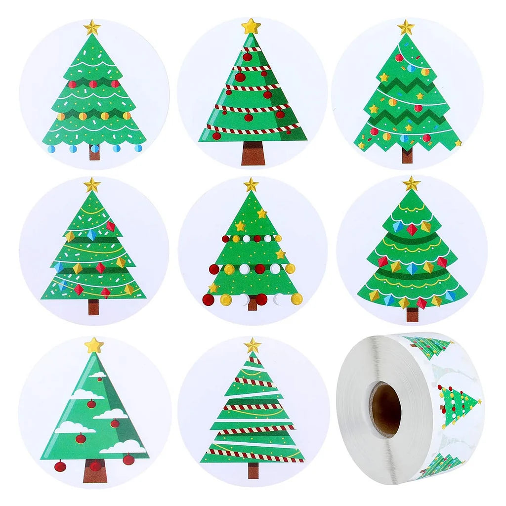5 Rolls 500 Christmas Roll Stickers Colorful Christmas Tree Stickers Christmas Gift Decoration Stickers