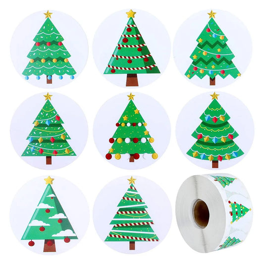 5 Rolls 500 Christmas Roll Stickers Colorful Christmas Tree Stickers Christmas Gift Decoration Stickers