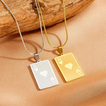 Minimalist Heart Shape Rectangle Titanium Steel 18K Gold Plated Pendant Necklace
