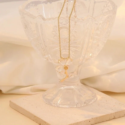 Minimalist Commute Flower 304 Stainless Steel Glass 18K Gold Plated Inlay Pendant Necklace