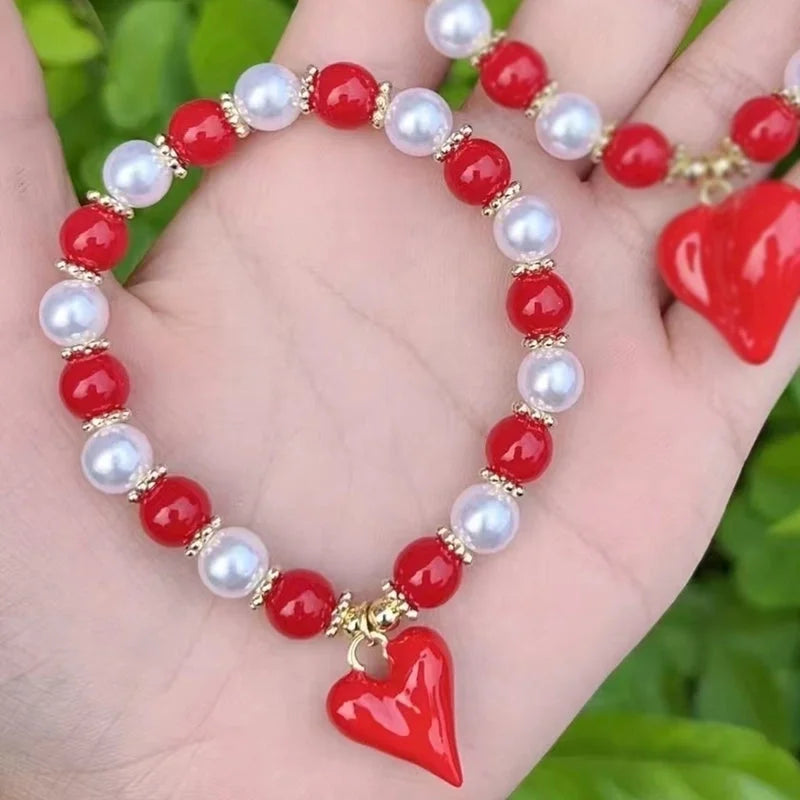 Casual Vacation Minimalist Lips Heart Shape Copper 18K Gold Plated Beaded Enamel Plating Bracelets