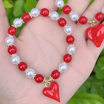 Casual Vacation Minimalist Lips Heart Shape Copper 18K Gold Plated Beaded Enamel Plating Bracelets