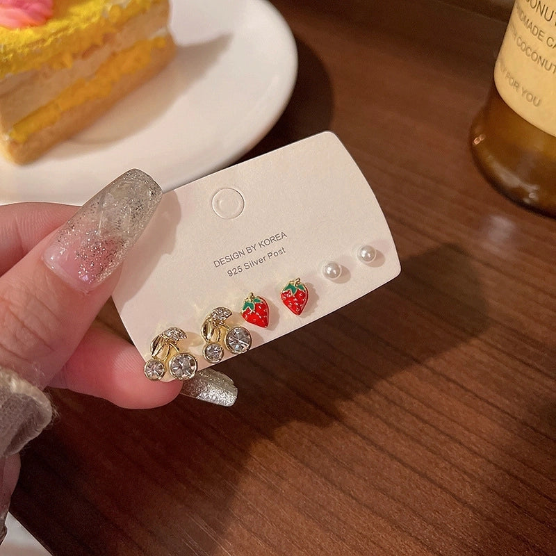 1 Set Minimalist Geometric Enamel Plating Inlay Copper Rhinestones Opal Shell Earrings