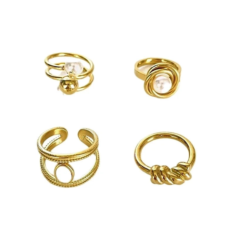 Minimalist Commute Geometric 316L Stainless Steel 18K Gold Plated Rings