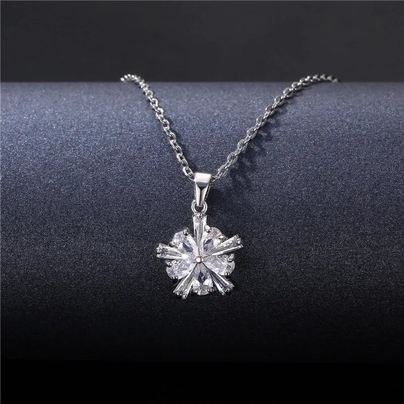 Stainless Steel Titanium Steel White Gold Plated Minimalist Plating Inlay Water Droplets Flower Zircon Pendant Necklace