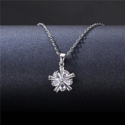 Stainless Steel Titanium Steel White Gold Plated Minimalist Plating Inlay Water Droplets Flower Zircon Pendant Necklace