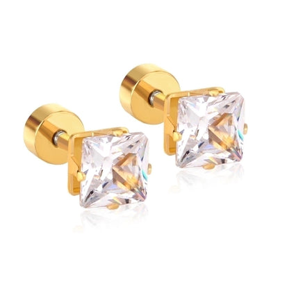 Minimalist Square Stainless Steel Rhinestone Ear Studs 1 Pair