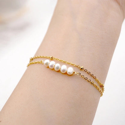 Minimalist Round Freshwater Pearl Titanium Steel Bracelets Anklet
