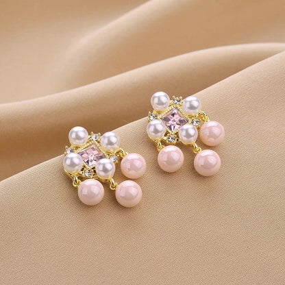 1 Pair IG Style Minimalist U Shape Geometric Flower Inlay Imitation Pearl Artificial Pearls Rhinestones Drop Earrings Ear Studs