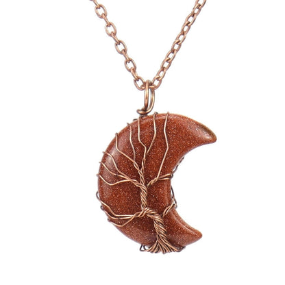 Minimalist Moon Tree Natural Stone Copper Pendant Necklace In Bulk