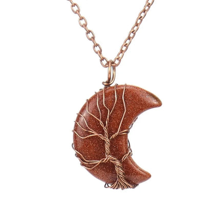 Minimalist Moon Tree Natural Stone Copper Pendant Necklace In Bulk