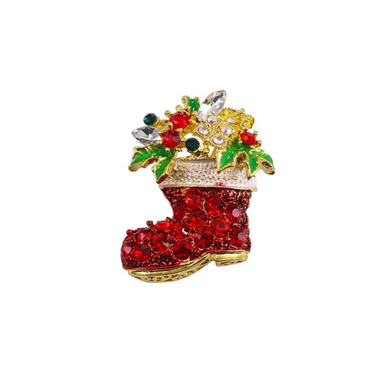 Fashion Pin Christmas Tree Alloy Plating Rhinestones Women'S Brooches