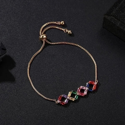 304 Stainless Steel Copper Gold Plated Casual Elegant Minimalist Drawstring Inlay One-Shaped Quadrilateral Bamboo Zircon Bracelets