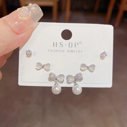 Fashion Geometric Copper Plating Artificial Pearls Zircon Earrings 3 Pairs