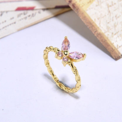 Copper 18K Gold Plated Inlay Butterfly Zircon Open Rings