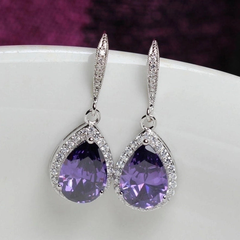 Fashion Full Water Drop Shaped Zircon Copper Earrings