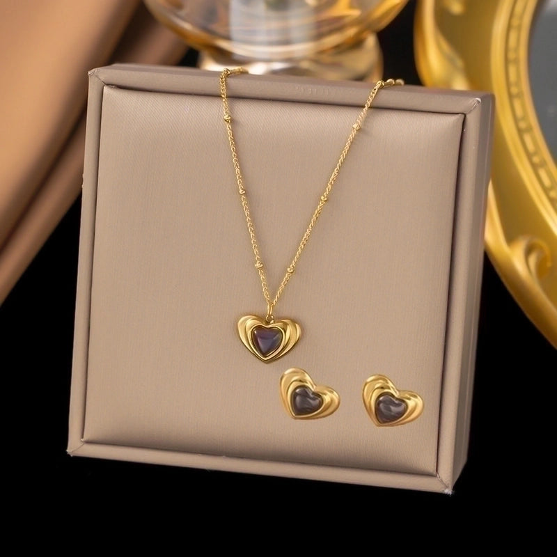 304 Stainless Steel 18K Gold Plated Retro Plating Flower Acrylic Artificial Rhinestones Resin Earrings Necklace