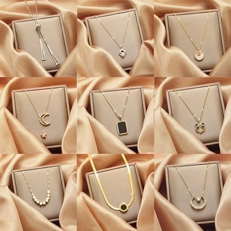2 Pieces Titanium Steel Vintage Style Tassel Plating Doll Constellation Crown Pendant Necklace