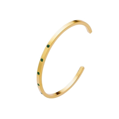 Basic C Shape Titanium Steel Plating Inlay Zircon 18k Gold Plated Cuff Bracelets