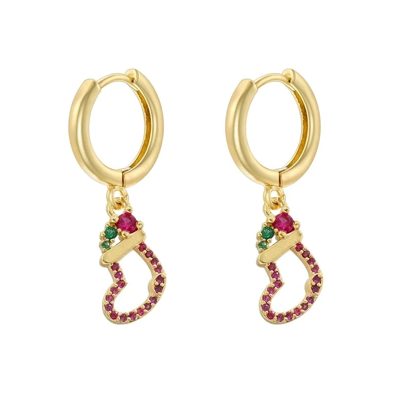 1 Pair Christmas Elegant Romantic Christmas Hat Christmas Tree Santa Claus Inlay Copper Zircon 18K Gold Plated Drop Earrings