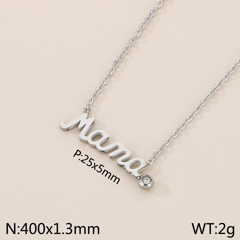 304 Stainless Steel 18K Gold Plated MAMA Minimalist Inlay Letter Zircon Earrings Necklace