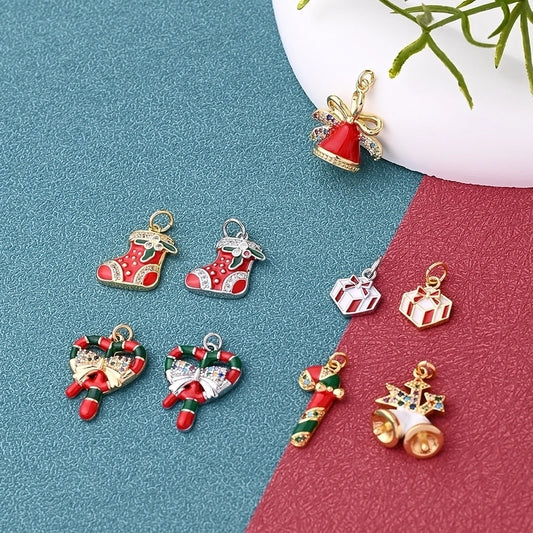 1 Pc/Package 11.5x10mm 15x15mm 19x17mm Hole 2~2.9mm Hole 3~3.9mm Copper Zircon 18K Gold Plated White Gold Plated Christmas Hat Christmas Socks Bell Polished Pendant Jewelry Accessories