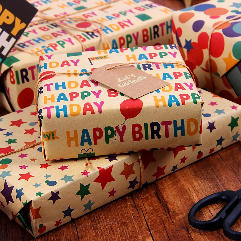 Gift Wrapping Paper Happy Birthday Valentine's Day Vintage Yellow Kraft Gift Box Christmas Large Size Roll Paper Bouquet