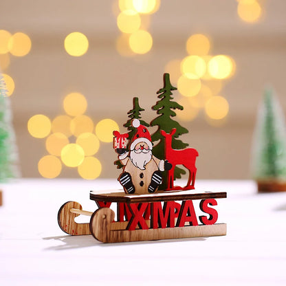 Christmas Decoration Supplies Wooden Diy Sleigh Ski Cartoon Old Man Desktop Ornaments Children's Gifts Small Gifts