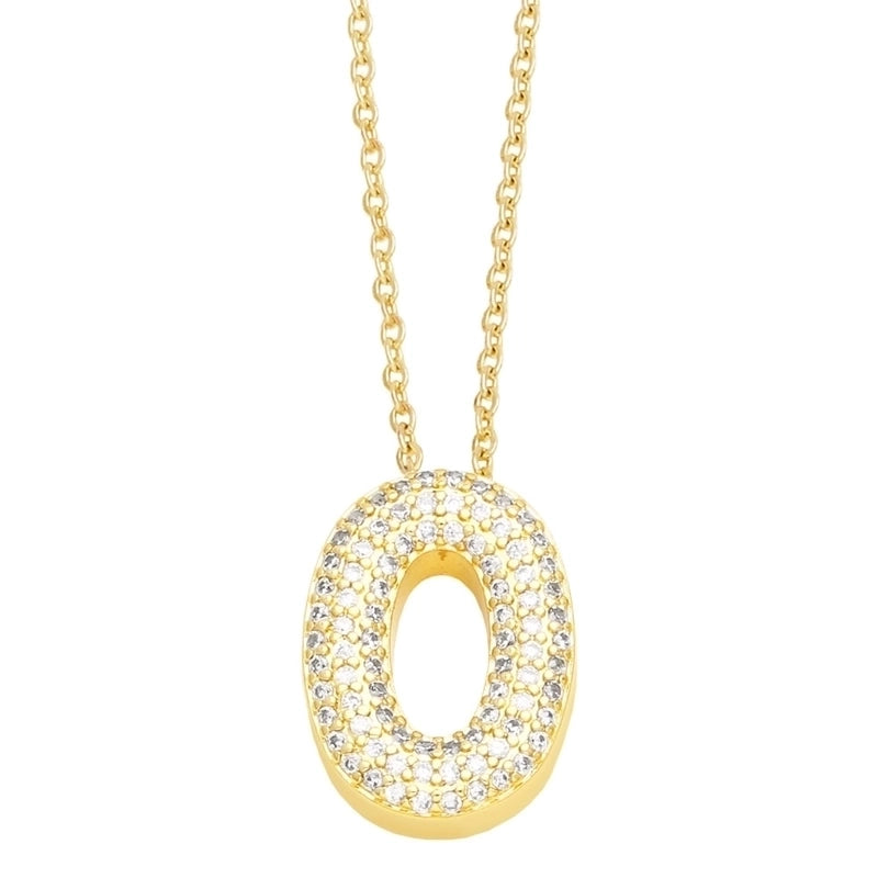 Copper Gold Plated Minimalist Letter Inlay Zircon Pendant Necklace