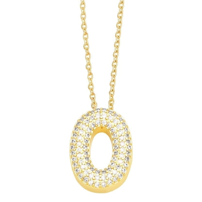 Copper Gold Plated Minimalist Letter Inlay Zircon Pendant Necklace