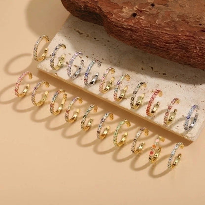 Cute Vintage Style Minimalist Devil's Eye Copper Enamel Plating Inlay Zircon 14k Gold Plated White Gold Plated Open Rings