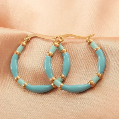 1 Pair IG Style Casual Minimalist Round Enamel Plating 304 Stainless Steel Gold Plated Earrings