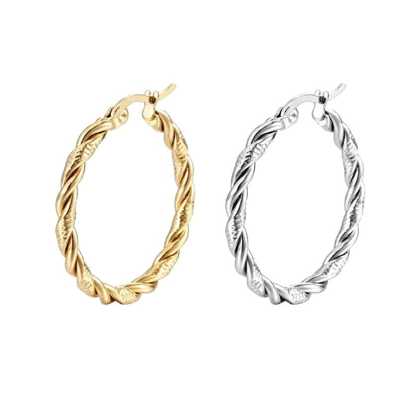 1 Pair Minimalist Solid Color Spiral Stripe Plating 201 Stainless Steel 18K Gold Plated Hoop Earrings