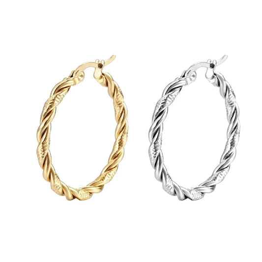 1 Pair Minimalist Solid Color Spiral Stripe Plating 201 Stainless Steel 18K Gold Plated Hoop Earrings