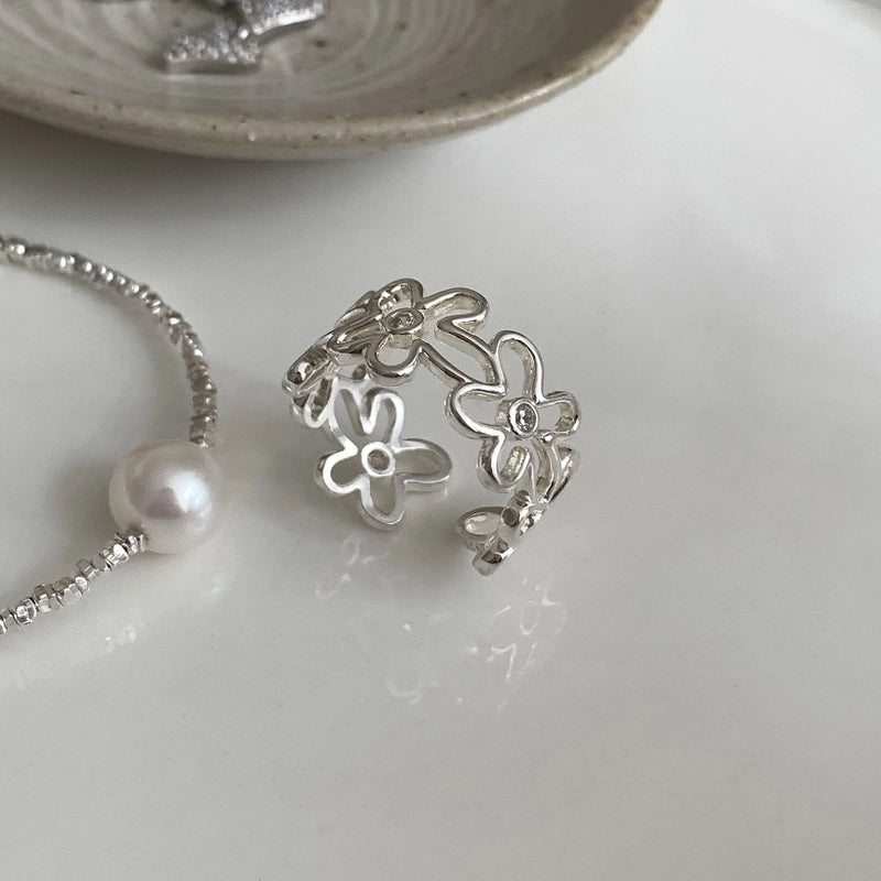 Minimalist Flower Rectangle Brass Plating White Gold Plated Open Rings