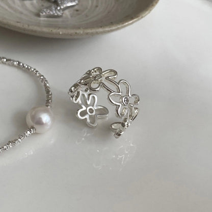 Minimalist Flower Rectangle Brass Plating White Gold Plated Open Rings