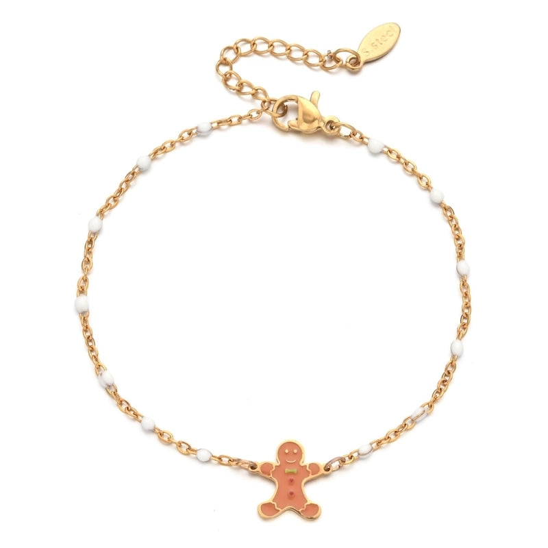 2 Pieces Cartoon Style Cute Gingerbread Stainless Steel Bracelets In Bulk Christmas