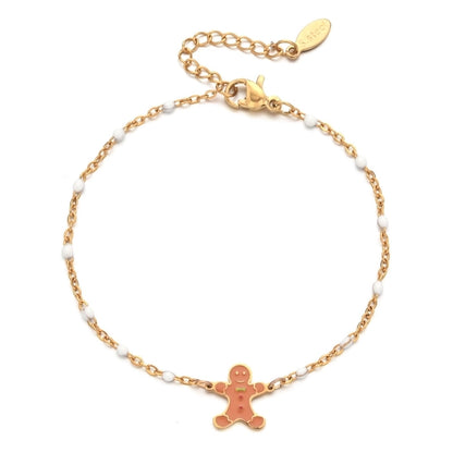 2 Pieces Cartoon Style Cute Gingerbread Stainless Steel Bracelets In Bulk Christmas
