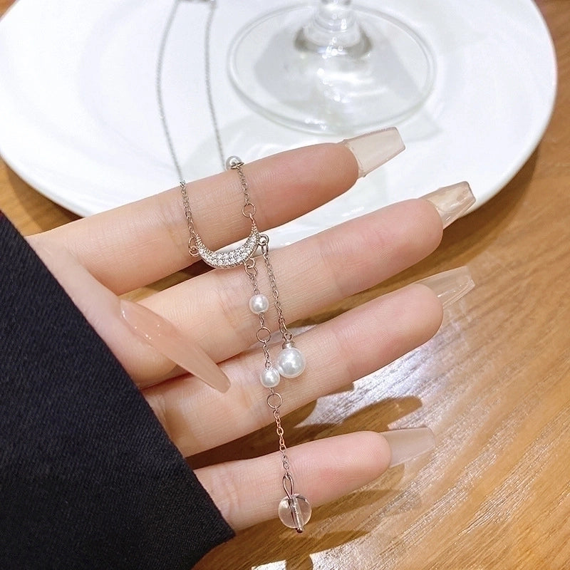 Minimalist Heart Shape Flower Bow Knot Titanium Steel Copper Plating Inlay Artificial Gemstones Pendant Necklace