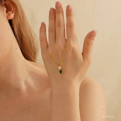 Minimalist Water Droplets 201 Stainless Steel 304 Stainless Steel Zircon 18K Gold Plated Inlay Pendant Necklace