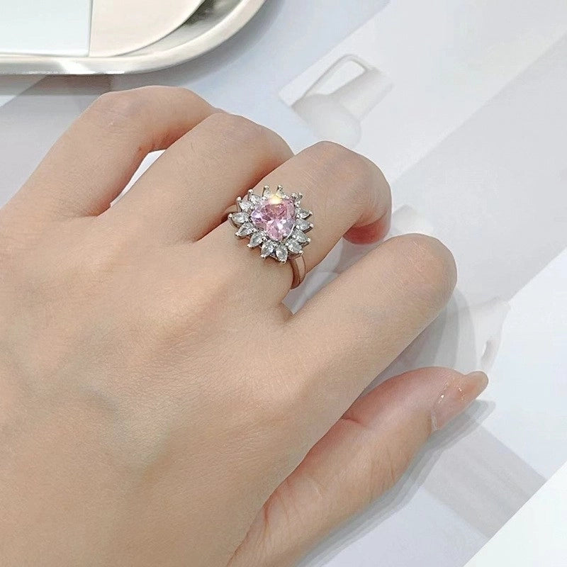 Sweet Geometric Heart Shape Bow Knot Copper Plating Inlay Zircon Open Rings