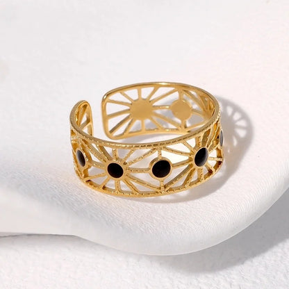Glam Retro French Style Geometric 304 Stainless Steel 18K Gold Plated Enamel Stainless Steel Rings