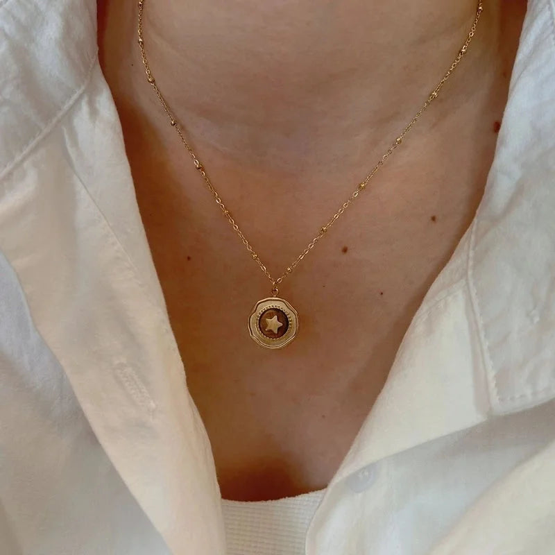 Minimalist Geometric Natural Stone Titanium Steel Pendant Necklace In Bulk