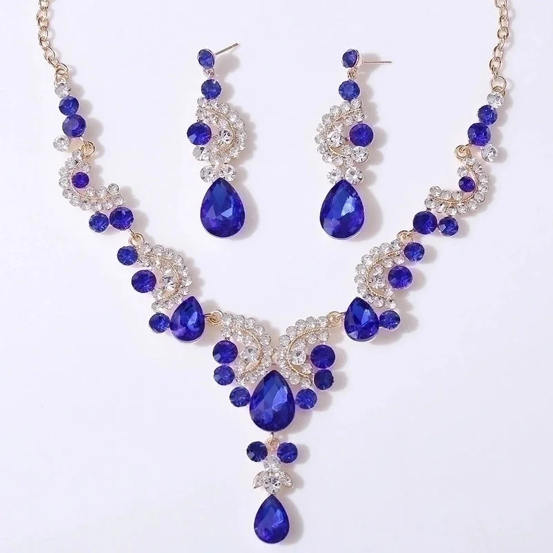 Bridal Geometric Alloy Inlay Rhinestones Earrings Necklace