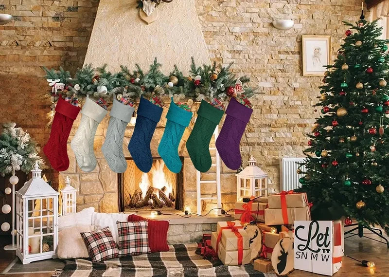 2023 New Spot Solid Color Knitted Christmas Socks Christmas Decoration Pendant Christmas Socks Gift Bag