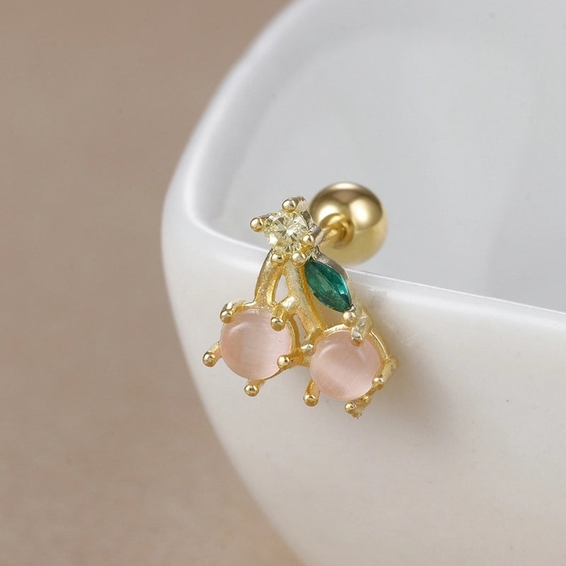 1 Piece Ear Cartilage Rings & Studs IG Style Ice Cream Heart Shape Candy 304 Stainless Steel Inlay Zircon 18K Gold Plated Ear Cartilage Rings & Studs