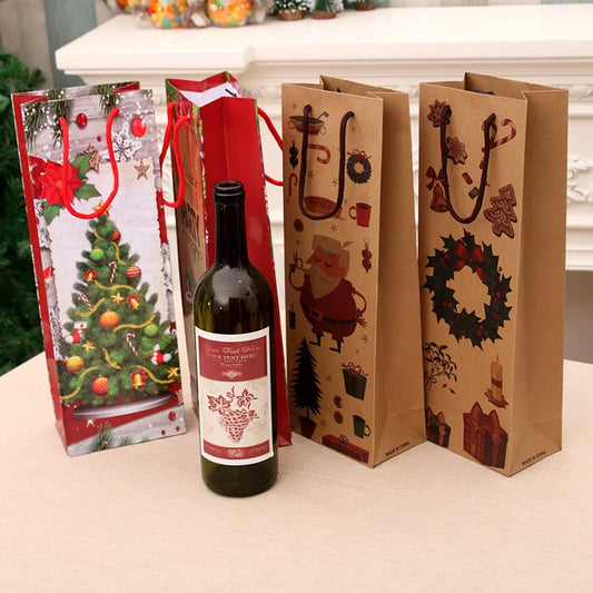 Christmas Gift Bag Christmas Kraft Paper Bag Red Wine Bag Wine Bottle Bag Christmas Home Supplies