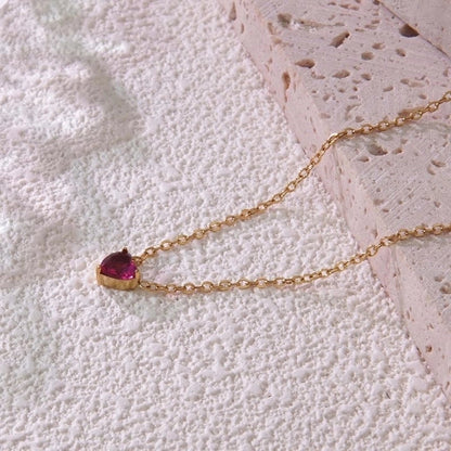 Sweet Minimalist Commute Heart Shape 304 Stainless Steel Rhinestones Birthstone 18K Gold Plated Inlay Necklace